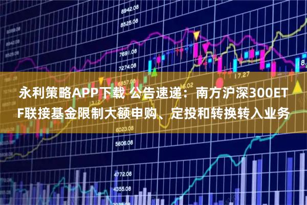 永利策略APP下载 公告速递:南方沪深300ETF联接基金限制大额申购、定投和转换转入业务